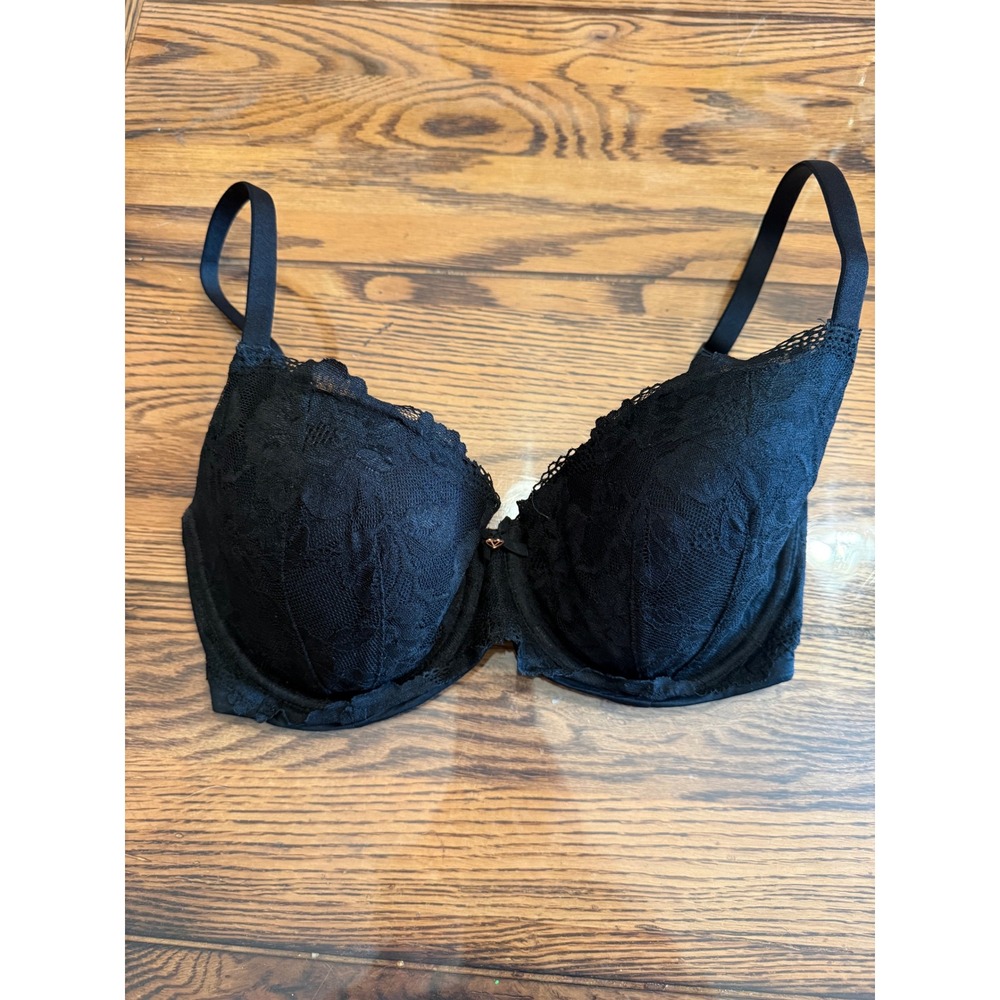Victoria's Secret Demi Bra Women 32DDD Black Floral Lace Underwire